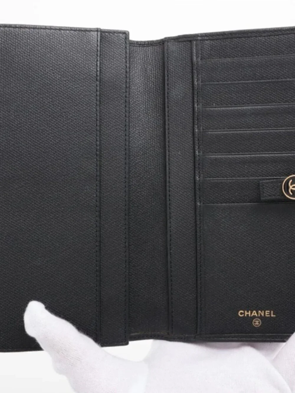 Chanel CC Logo Button Leather Long Wallet Black